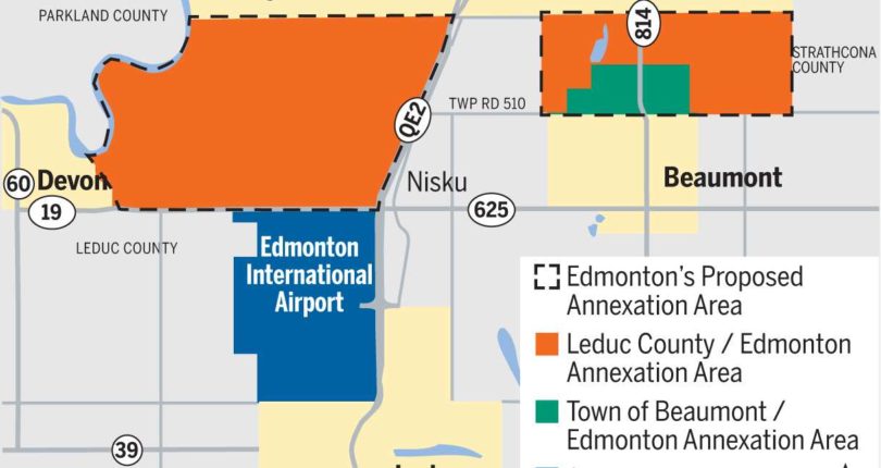 Edmonton expands to airport’s edge in annexation deal, will pay Leduc $8.5 million over 10 years